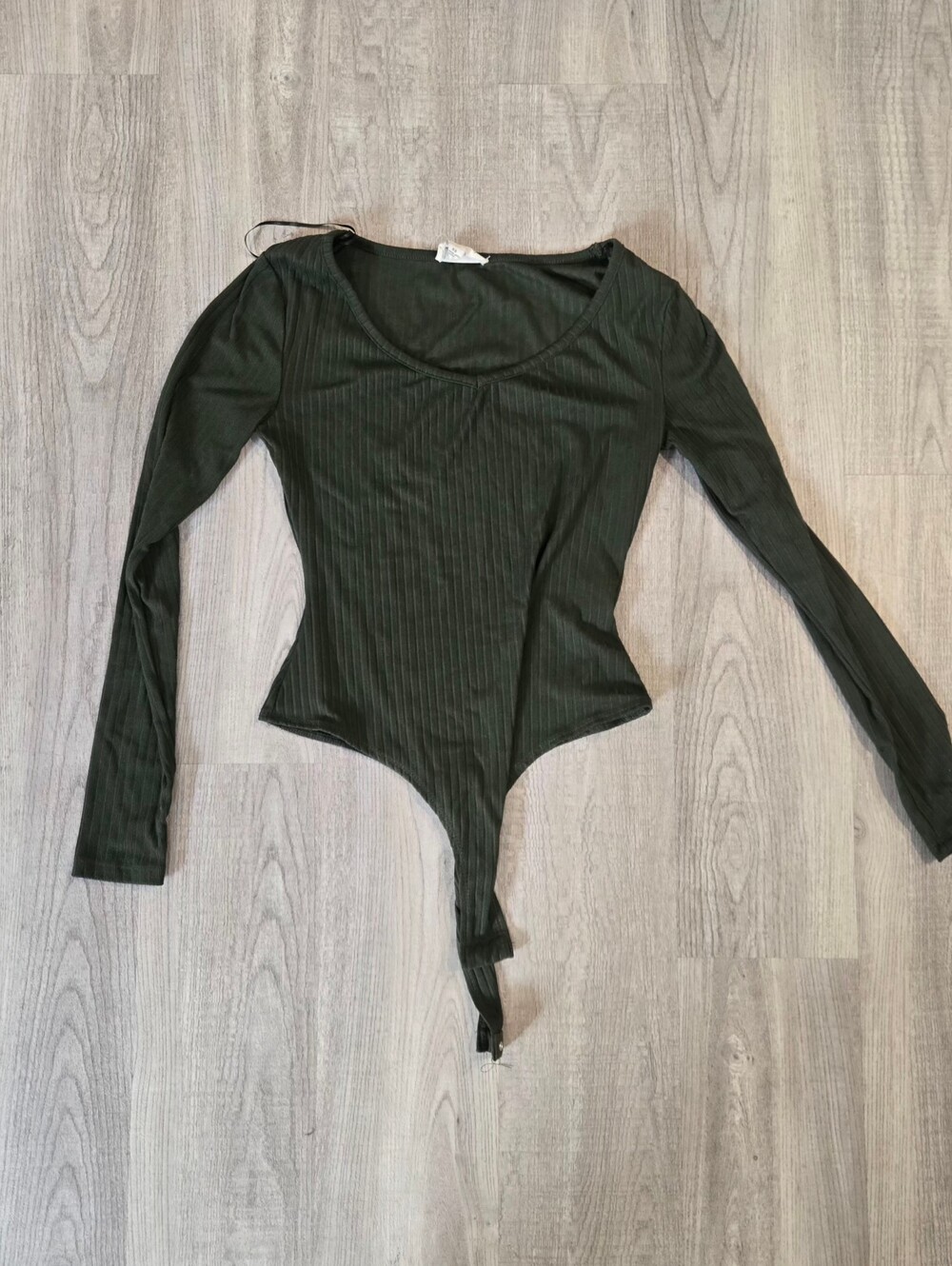 Long Sleeve Olive Green Ribbed Bodysuit, Size XS